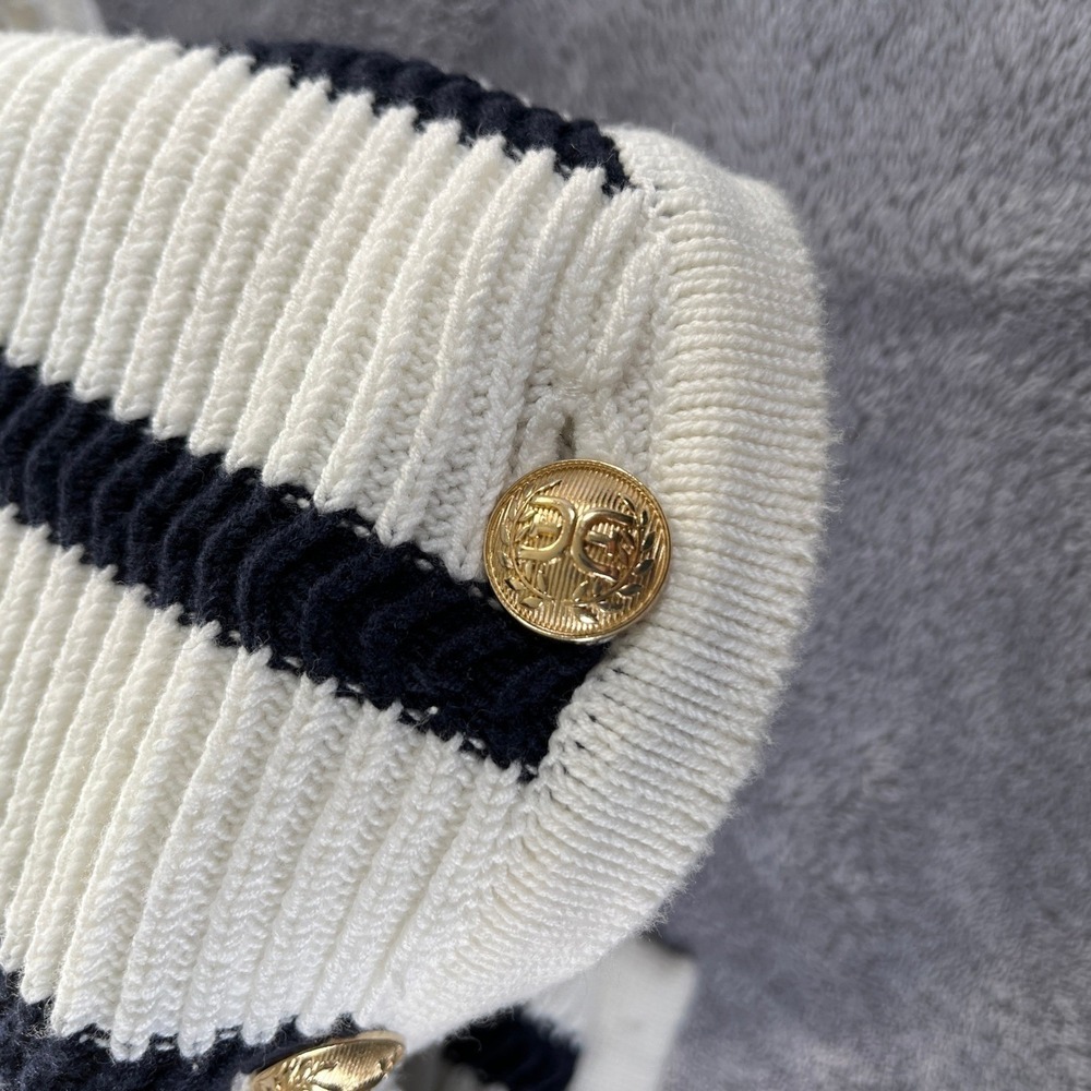 Anthropologie Winnie Sweater Vest XL Navy White NEW Gold Parisian Old Money - Picture 4 of 11